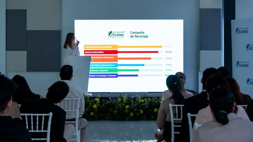 Attendees at the inter-faculty recycling challenge awards at ECOTEC