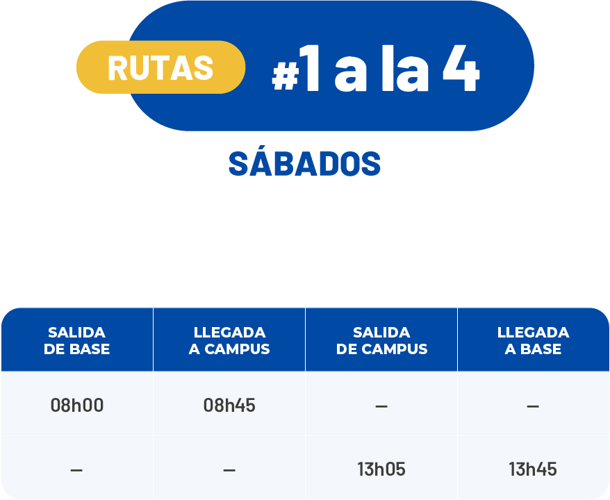 Horario de rutas de transporte ECOTEC para estudiantes los sábados