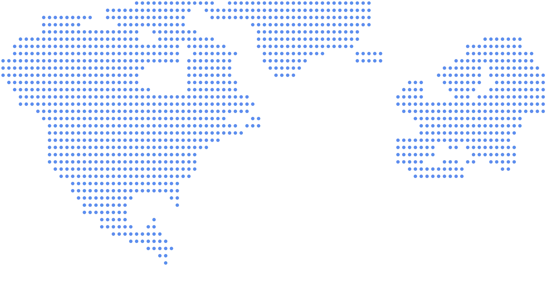 Dotted world map showing the Americas and Europe