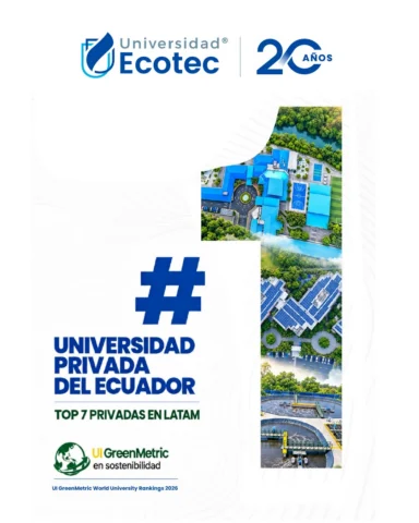 🌎🏆 EL LIDERAZGO NO SE PROCLAMA. SE DEMUESTRA. Y SE SOSTIENE.
💚 ¡ECOTEC, #1 EN SOSTENIBILIDAD ENTRE LAS UNIVERSIDADES PRIVADAS DEL ECUADOR!
Tres años consecutivos liderando. Y un compromiso que trasciende fronteras:
🥇 #1 entre universidades privadas del Ecuador.
🌎 TOP 7 entre universidades privadas de Latinoamérica.
🏆 #115 a nivel mundial.
En ECOTEC, la sostenibilidad no es una tendencia. Es parte de nuestra identidad.
La conciencia ecológica es uno de nuestros cinco pilares institucionales y está presente en nuestra misión: formar profesionales con conciencia y responsabilidad social, empresarial y ambiental.
Desde 2020, nuestra adhesión al Pacto Global de las Naciones Unidas fortalece este propósito, alineando nuestras acciones con los Objetivos de Desarrollo Sostenible (ODS).
Hoy, el ranking internacional UI GreenMetric reconoce el resultado de una visión que integra educación, innovación y compromiso ambiental.
Porque la sostenibilidad no se construye con discursos. Se demuestra con hechos.
🌱 20 años formando profesionales que transforman el mundo.
ECOTEC. RES, NON VERBA.